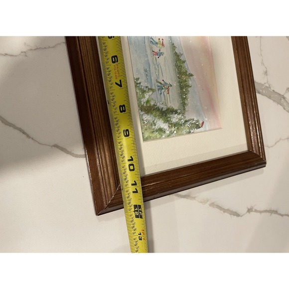 Vintage Framed Watercolor Art Painting Winter Scene Snow Signed CH 2002 Matted - Picture 9 of 16